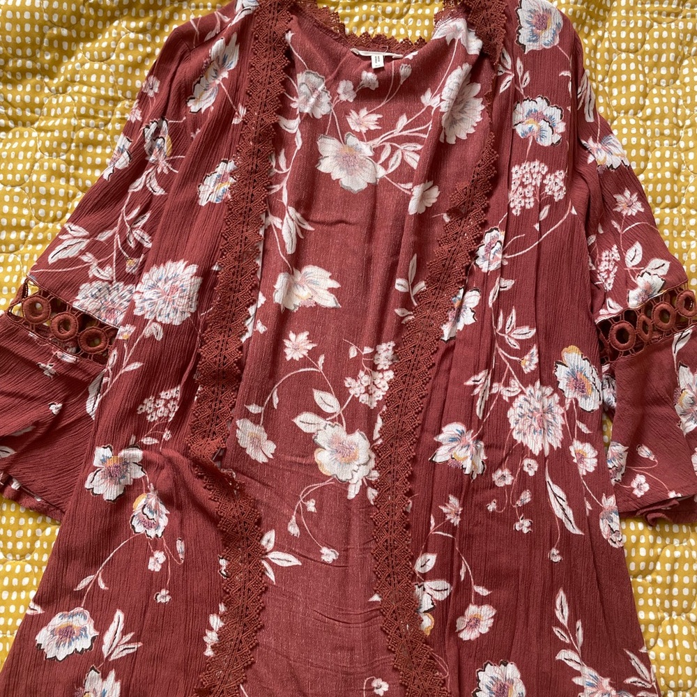 Maurices Rust/Floral Cardigan